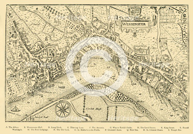 'Plan of Westminster. (From Norden's Survey, taken in Queen Elizabeth's Reign, 1593)', (1881). Creator: Unknown.