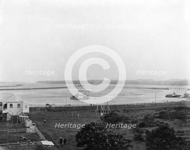 Tweed River and Training Wall, taken from Greenmount  (Hill Street, Coolangatta, Qld.), 1904. Creator: Robert Augustus Henry L'Estrange.