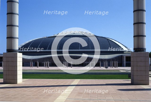 Palau Sant Jordi' by the Japanese architect Arata Isozaki, exterior view.