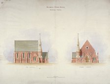 Elevation of the side and entrance of Woolwich Chapel, London, 1855. Artist: Anon