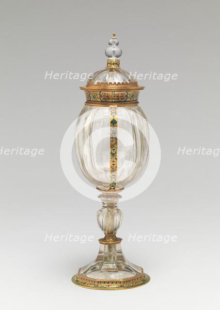 Covered Cup with Shield of Arms of the Countess of Gleichen, c1566 (crystal); 1566(mounts). Creator: Unknown.