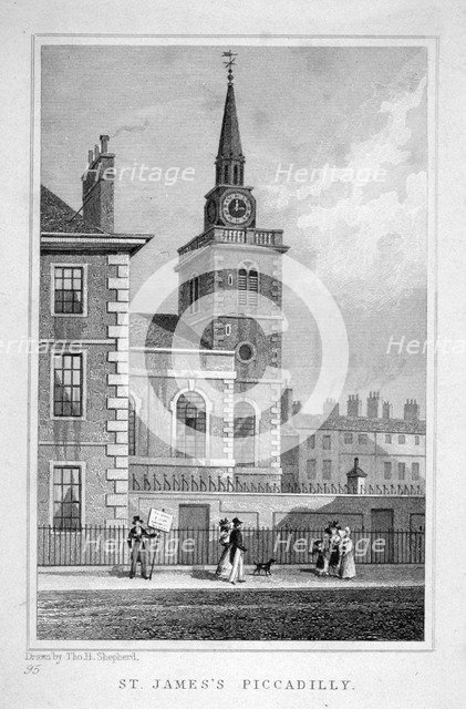 View of the north-western end of St James's Church, Piccadilly, London, c1827.                       Artist: Thomas Barber