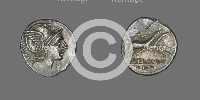 Denarius (Coin) Depicting the Goddess Roma, 109-108 BCE. Creator: Unknown.