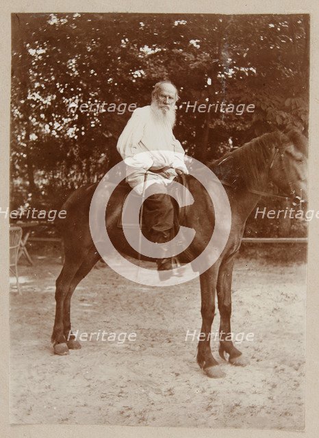 Portrait of the author Count Lev Nikolayevich Tolstoy (1828-1910) on horseback.