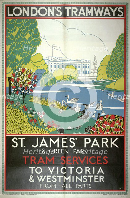 'St James' Park', London County Council (LCC) Tramways poster, 1933. Artist: W Langlands