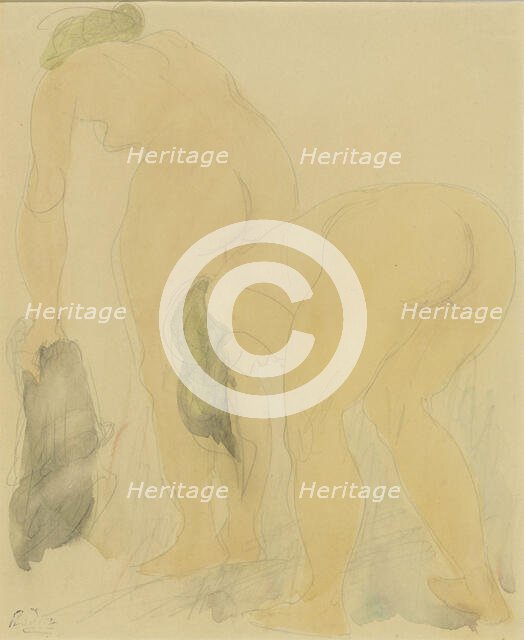 Study sheet with two naked women, seen from the back, 1850-1917. Creator: Auguste Rodin.