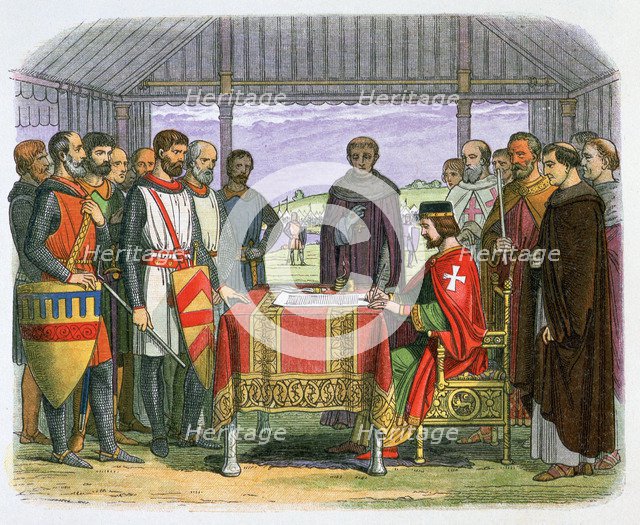 Illustration of King John signing the Magna Carta, 19th century. Artist: James William Edmund Doyle