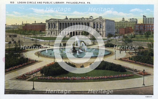 Logan Circle and the Public Library, Philadelphia, Pennsylvania, USA, 1926. Artist: Unknown