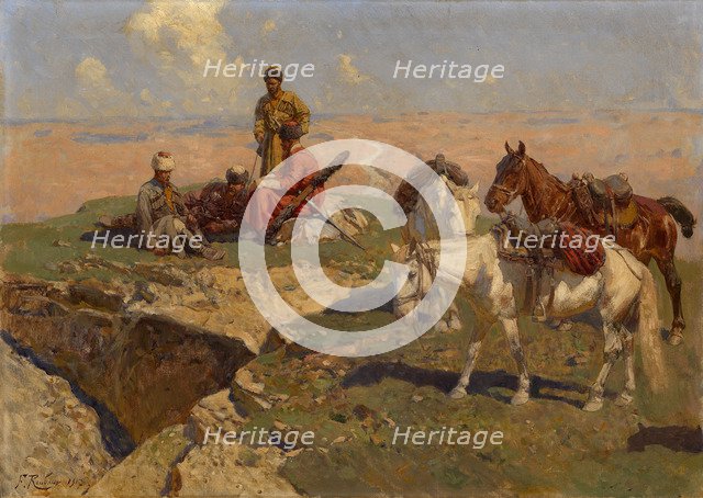 Caucasian Riders at Rest, 1917. Artist: Roubaud, Franz (1856-1928)