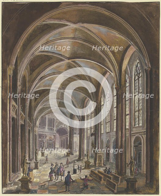 View of a church interior with Gothic windows and Baroque furnishings, 1773. Creator: Christian Stocklin.