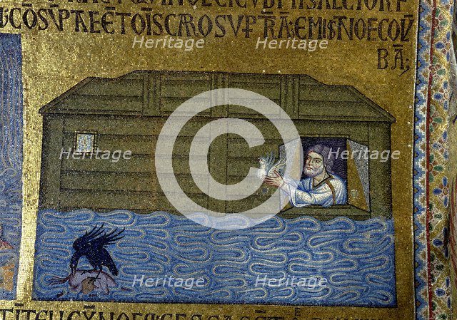 Story of Noah: Noah sending the raven and the first dove (Detail of Interior Mosaics in the St. Mark's Basilica), 11th century. Artist: Byzantine Master  