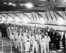 New York Naval Reserves at church service on U.S.S. NewHampshire, between 1890 and 1901. Creator: Unknown.
