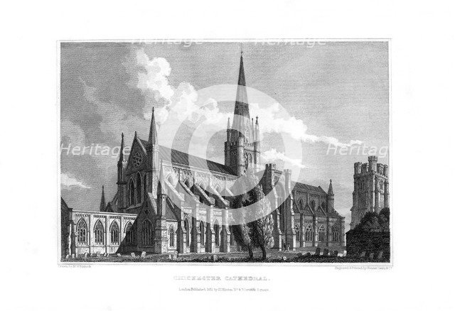 Chichester Cathedral, Chichester, West Sussex, 1829.Artist: Fenner, Sears & Co