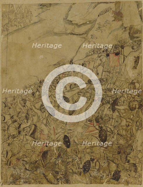 A Battle on the banks of a river, late 17th century. Creator: Unknown.