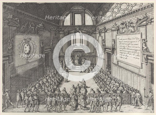 Audience given by Pope Pius V to Cosimo I, Duke of Tuscany, 1575-99. Creator: Giovanni Ambrogio Brambilla.