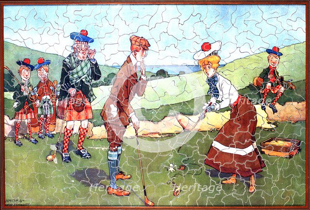 Jigsaw puzzle of golfers, Scottish, c1910-20. Artist: Unknown