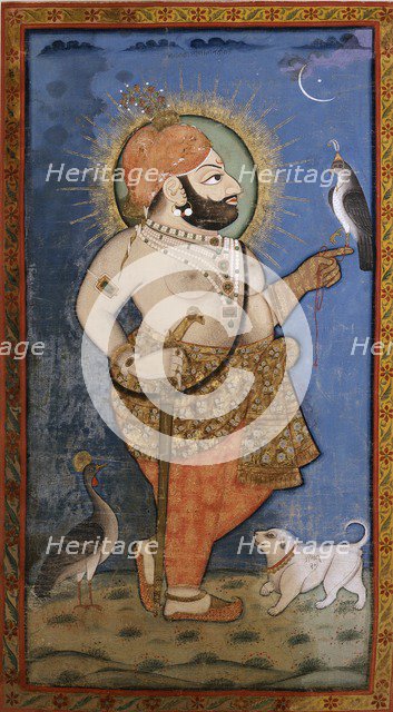 Maharana Bhim Singh with a hawk, 1805-1810. Artist: Unknown.