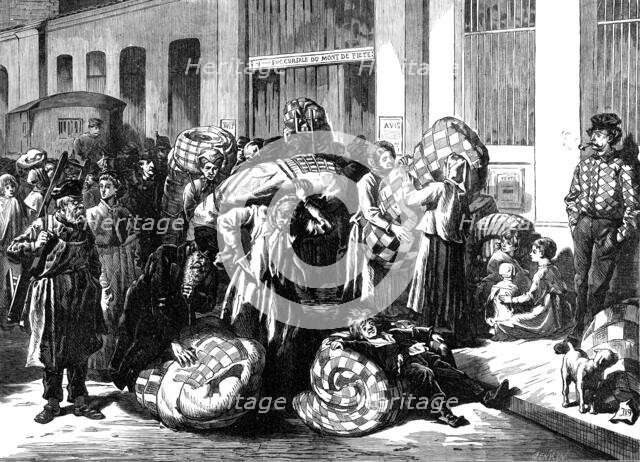 The Distress in Paris, distribution of bedding to the poor, 1874. Creator: Jenkin.