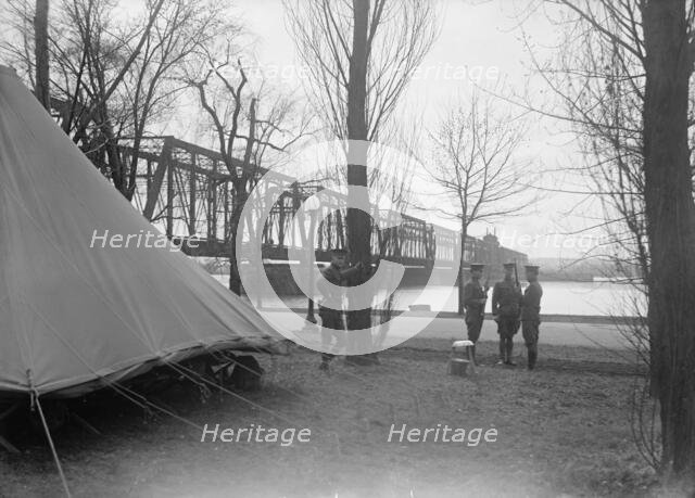 District of Columbia Parks - Guards in Potomac Park at Railway Bridge, 1917. Creator: Harris & Ewing.