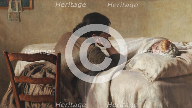 A Mother Watching Over Her Child, 1890. Creator: Di Giovanni, Luigi (1856-1938).