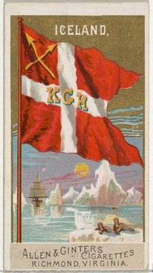 Iceland, from Flags of All Nations, Series 2 (N10) for Allen & Ginter Cigarettes Brands, 1890. Creator: Allen & Ginter.