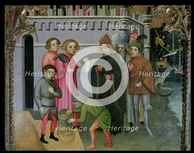 Altarpiece of Saint Michael and Saint Nicolas. Scene of the prodigious reproduction of the corn, …