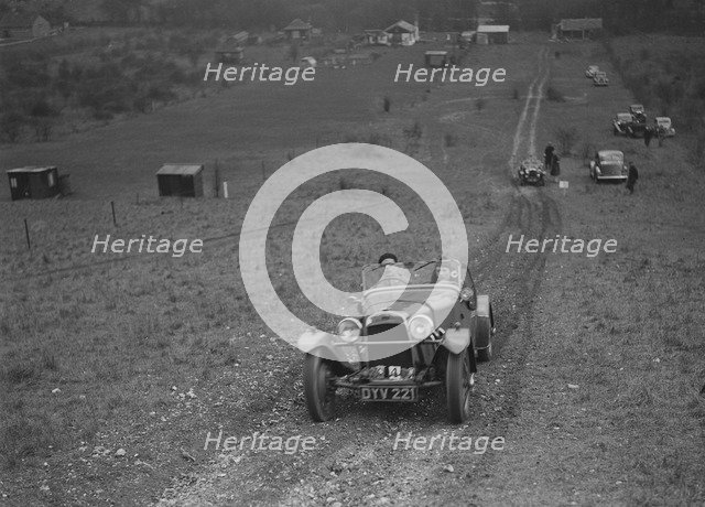 HRG of PC Clark competing in the London Motor Club Coventry Cup Trial, Knatts Hill, Kent, 1938. Artist: Bill Brunell.