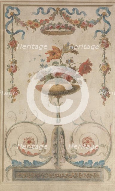 Vase of Flowers Resting on Foliate Scrolls, 1770-90. Creator: French Painter , 18th century .