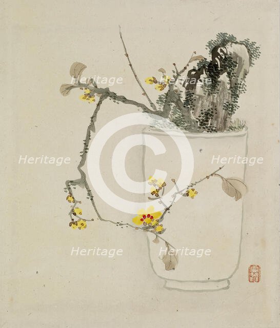 Leaf from Album Depicting Birds, Flowers, Landscapes, and Flower Pots, 1876. Creator: Yoshizawa Setsuan.