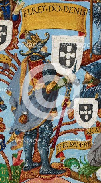 King Denis I of Portugal (1261-1325) From Genealogia dos Reis de Portugal, ca 1530.