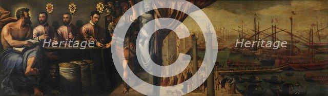 Saint Mark assists three Magistrates in recruiting the militia for the fleet, ca 1586. Artist: Del Moro, Giulio Angolo (1555-after 1618)