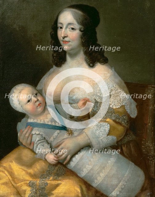 Louis XIV as an infant with his nurse Longuet de La Giraudière. Artist: Beaubrun, Henri (1603-1677)