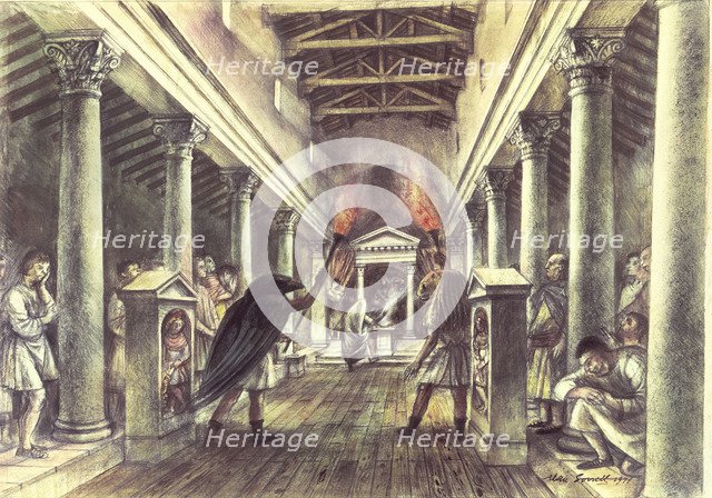 Interior of the Temple of Mithras. Artist: Unknown