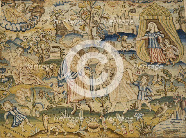 Embroidered picture: Abraham's dismissal of Hagar, mid-17th century. Artist: Unknown.