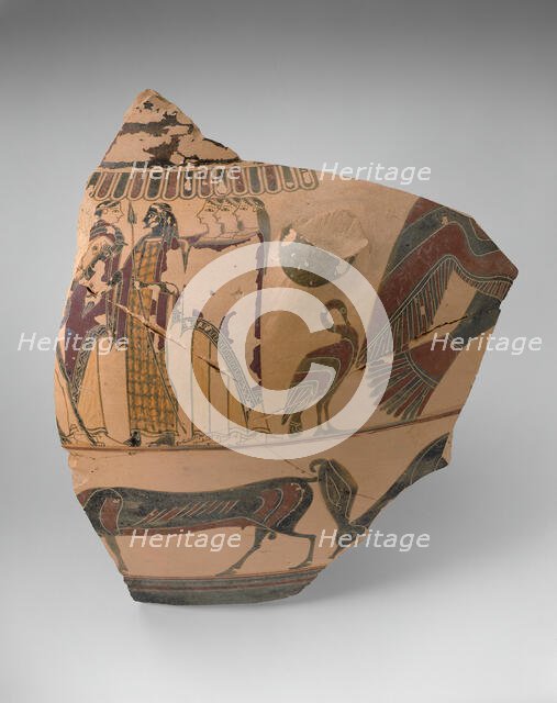 Fragment of a Column Krater (Mixing Bowl), 580-570 BCE. Creator: Cavalcade Painter.