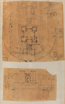 Page from a Scrapbook containing Drawings and Several Prints of Architecture, Int..., ca. 1800-1850. Creators: Workshop of Charles Percier, Workshop of Pierre François Léonard Fontaine.