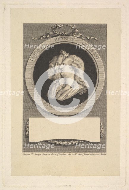 Portrait of Louis XVI, Henri IV, and Louis XII, 1791. Creator: Augustin de Saint-Aubin.