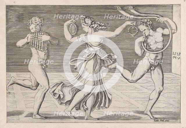 Speculum Romanae Magnificentiae: Dance of Fauns and Bacchants, 1518., 1518. Creators: Anon, Agostino Veneziano.