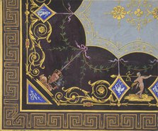 Design for wallpaper with Roman key border, rinceaux, and medallions, 1830-97. Creators: Jules-Edmond-Charles Lachaise, Eugène-Pierre Gourdet.