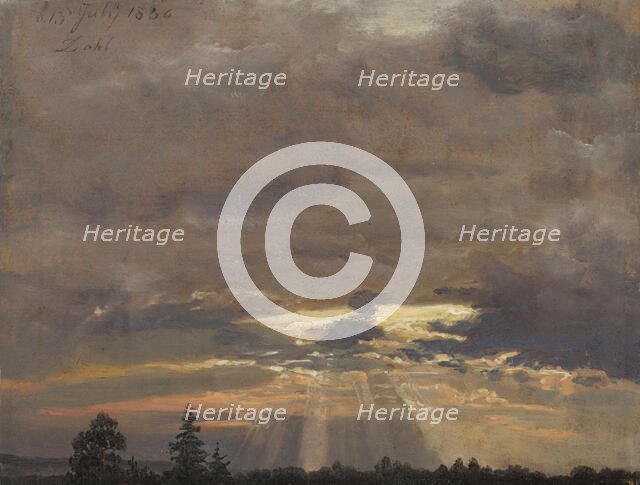 Cloud Study with Sunbeams, 1836. Creator: Johan Christian Dahl.