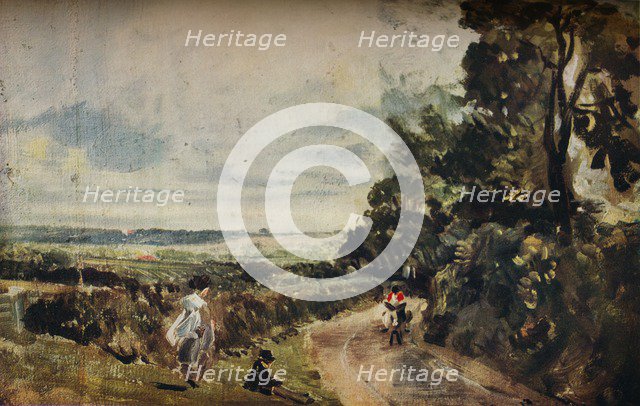 'A Country Road with Trees and Figures (recto); Willy Lott's House (verso)', c1830.