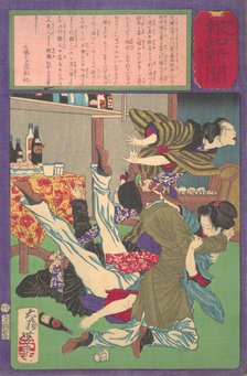 Postal Hochi Newspaper no. 645, Englishman raping a wine shopkeeper's daughter (Yu..., August, 1875. Creator: Tsukioka Yoshitoshi.