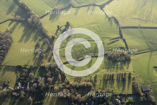 Shrunken village earthworks and ridge and furrow earthworks, near Carlton Curlieu, Leics, 2020. Creator: Damian Grady.