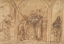 A Design for a Triptych with the Adoration of the Two Saints, early 17th century. Creator: Jan Symonsz. Pynas.