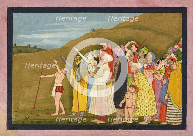 Krishna and his family admire a solar eclipse, perhaps a page from the "Kangra/Modi"..., 1775-1780. Creator: Unknown.