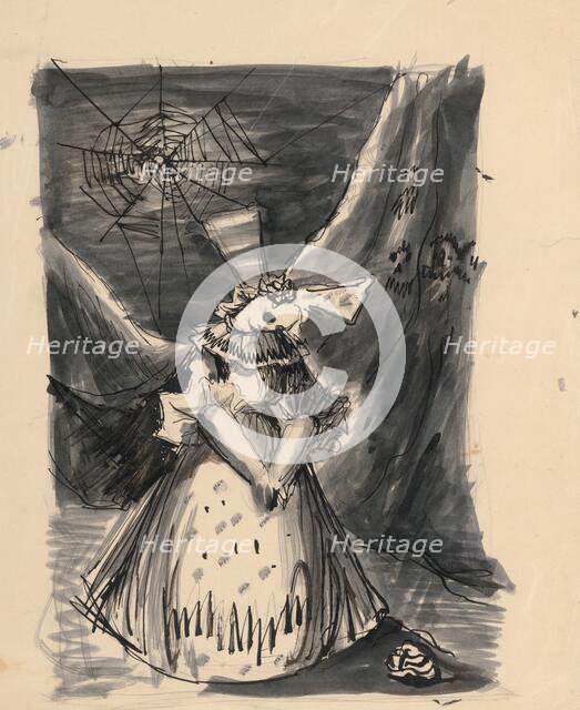 Dead girl with a bow (illustration of a fairy tale?) , 1940/1944. Creator: Ján Novák.
