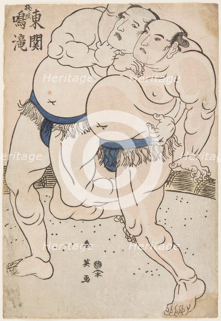 Sumo Wrestlers Naritaki and Higashiseki in Action, 1790s.