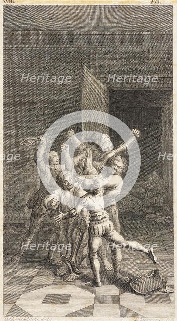 Plate XVIII from Life and Adventures of the Knight Don Quixote de la Mancha, 1780. Creator: Daniel Berger.