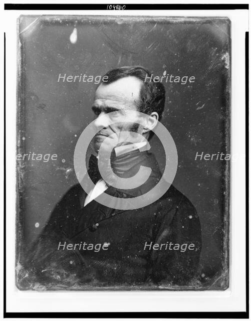 Unidentified man, half-length portrait, facing left, between 1844 and 1860. Creator: Mathew Brady.