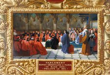 Philip IV the Fair establishes the Parliament in Paris in 1303. Artist: Alaux, Jean (1786-1864)